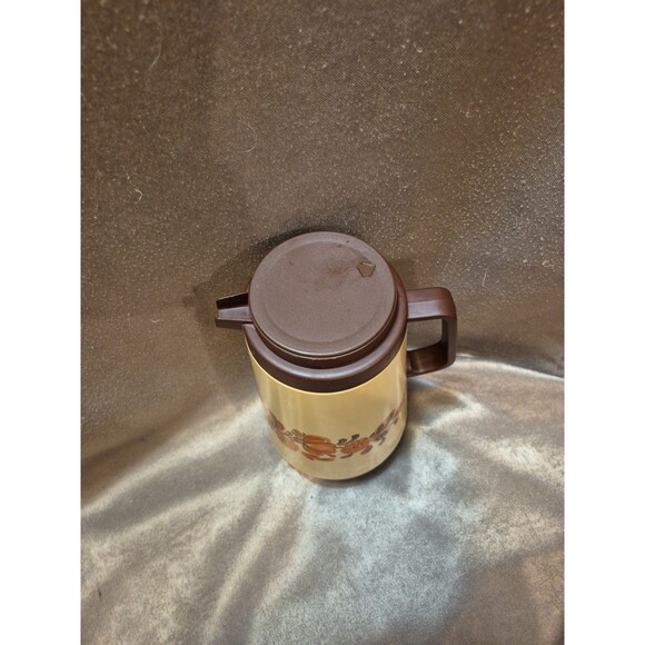 Vintage CORNING Thermos Coffee Tea Carafe 1qt GARDEN Orange Brown Floral - Picture 2 of 14